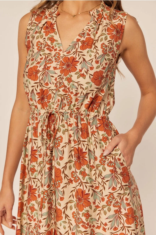 CAROLINA MIDI DRESS - RUST FLORAL