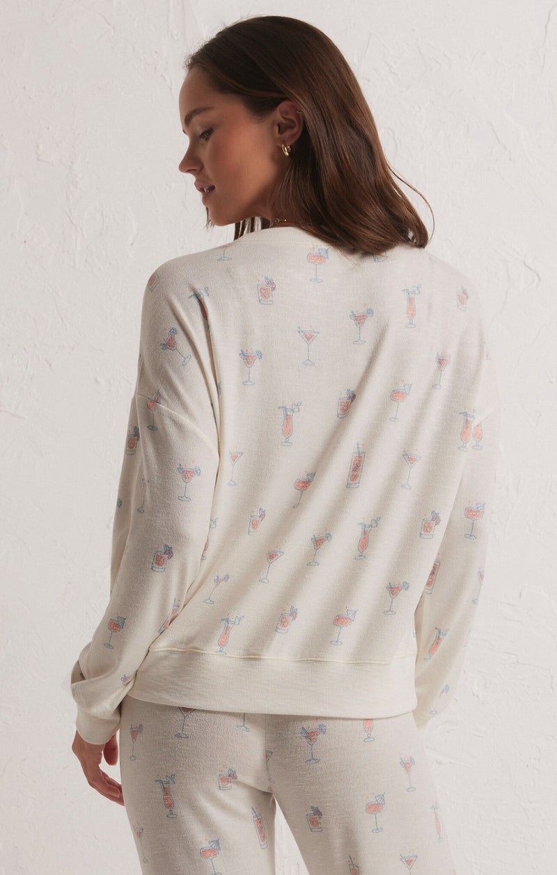 Z SUPPLY HAPPY HOUR COCKTAILS LONG SLEEVE TOP - CLOUD DANCER