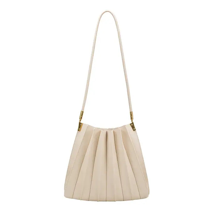 CARRIE PLEATED VEGAN SHOULDER BAG - IVORY