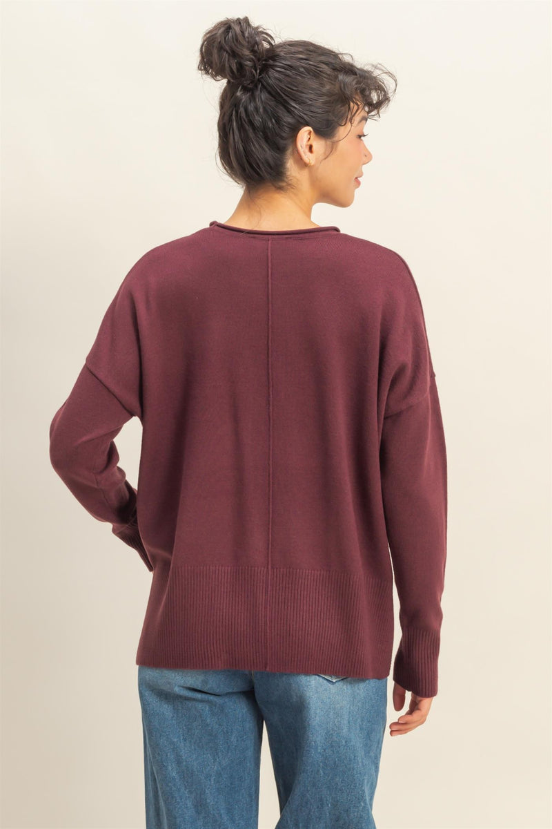 DROP SHOULDER SWEATER - DARK CHERRY