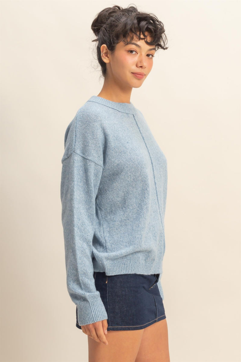 FRONT SEAM CREW NECK SWEATER - OCEAN BLUE