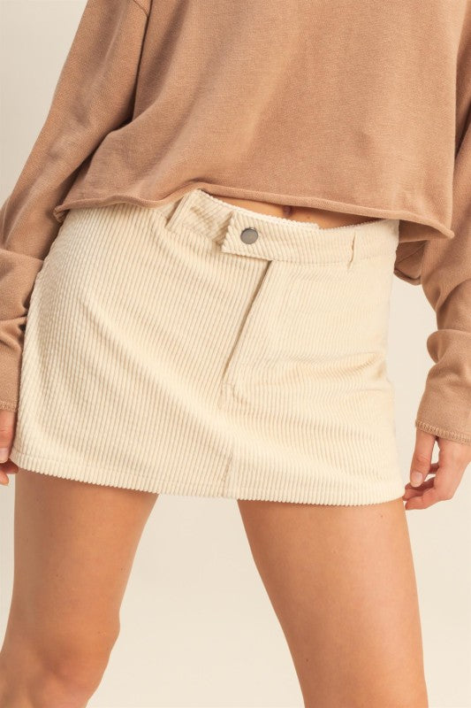 CORDUROY MID WAIST MINI SKORT - ALPACA