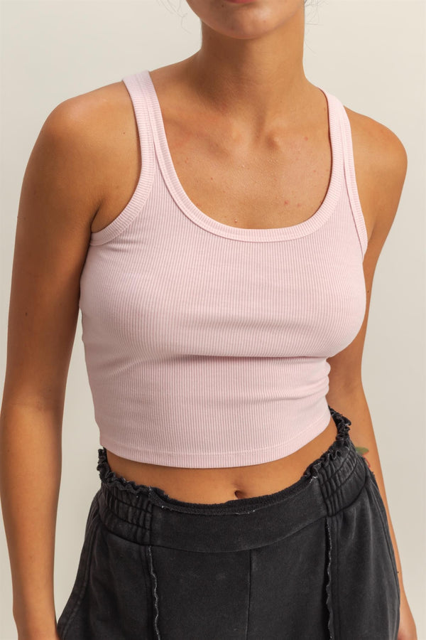 SCOOP NECK BODYCON TANK - SOFT PINK