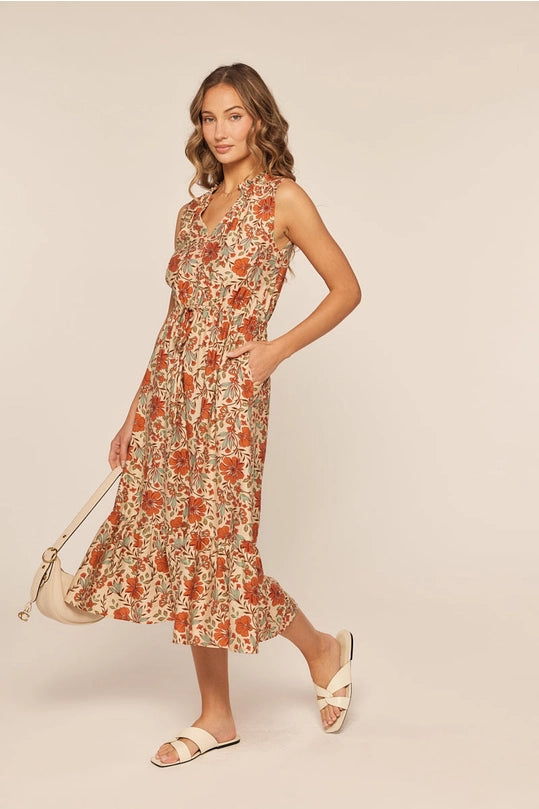 CAROLINA MIDI DRESS - RUST FLORAL