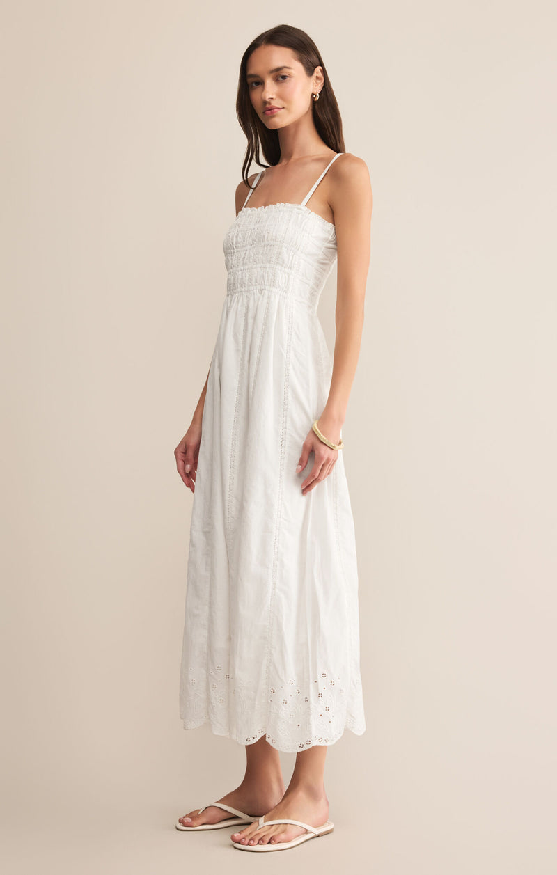Z SUPPLY DANI EMBROIDERED MIDI DRESS - WHITE