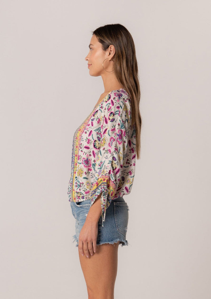 ARIELLE V NECK TOP - NATURAL/YELLOW