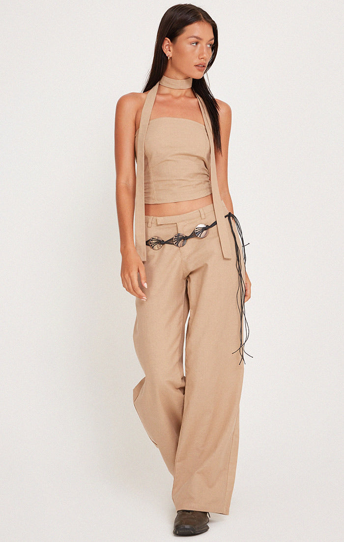 MOTEL X JACQUIE SHALOE BANDEAU TOP AND SCARF SET - LIGHT TAUPE