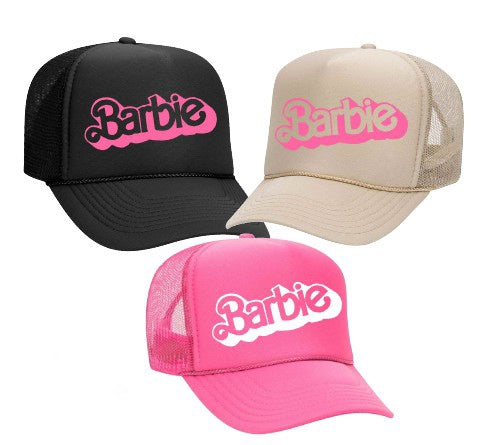 RETRO BARBIE LOGO TRUCKER HAT - HOT PINK