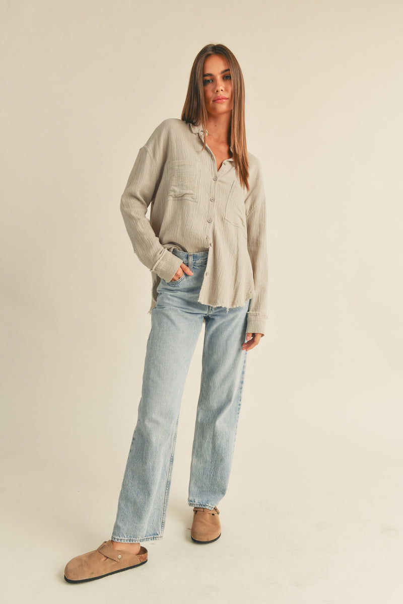 DOUBLE GAUZE BUTTON DOWN SHIRT - STONE