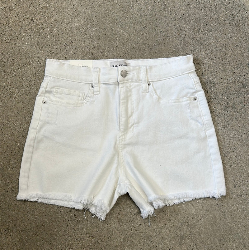 LIGHTLY DISTRESSED HIGH RISE SHORTS - WHITE
