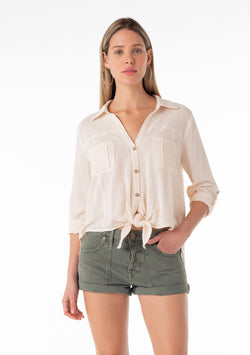 WEEKEND TIE FRONT SHIRT - NATURAL