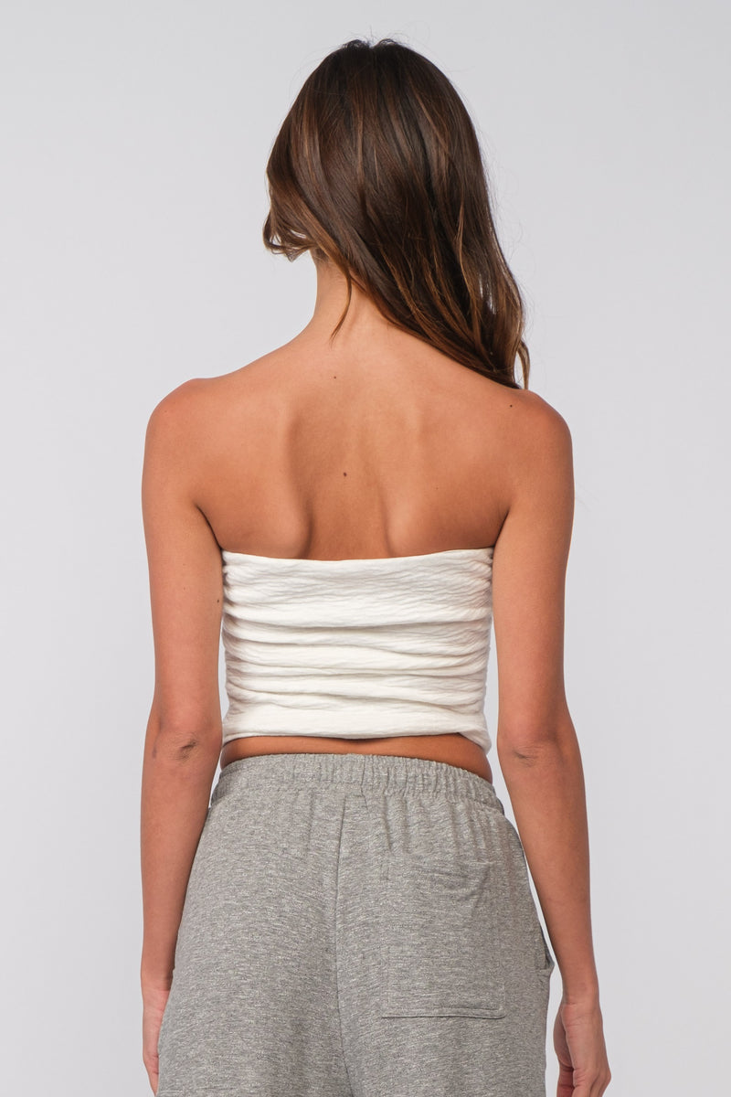 SOLID STRAPLESS CROP TOP - WHITE