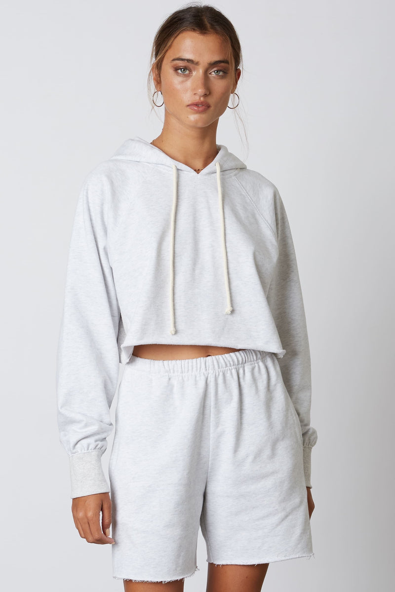 EXTRA CROPPED RAW HEM HOODIE ASH