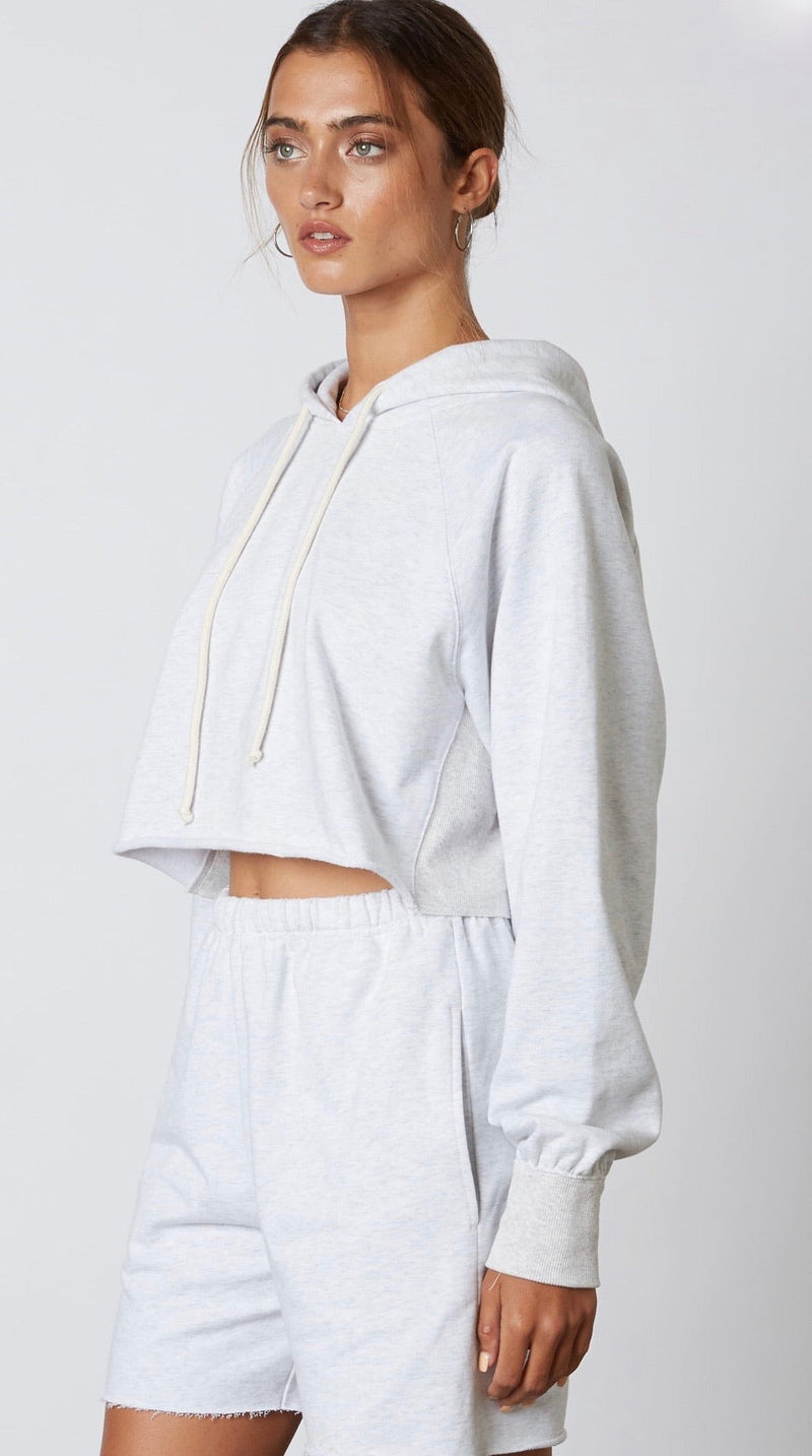 EXTRA CROPPED RAW HEM HOODIE ASH