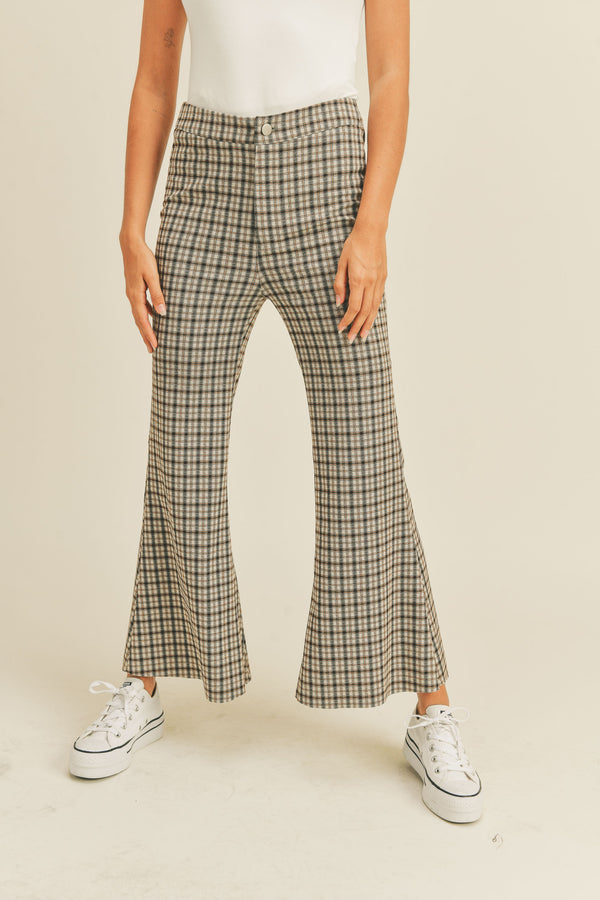 PLAID FLARE PANTS - NAVY COMBO
