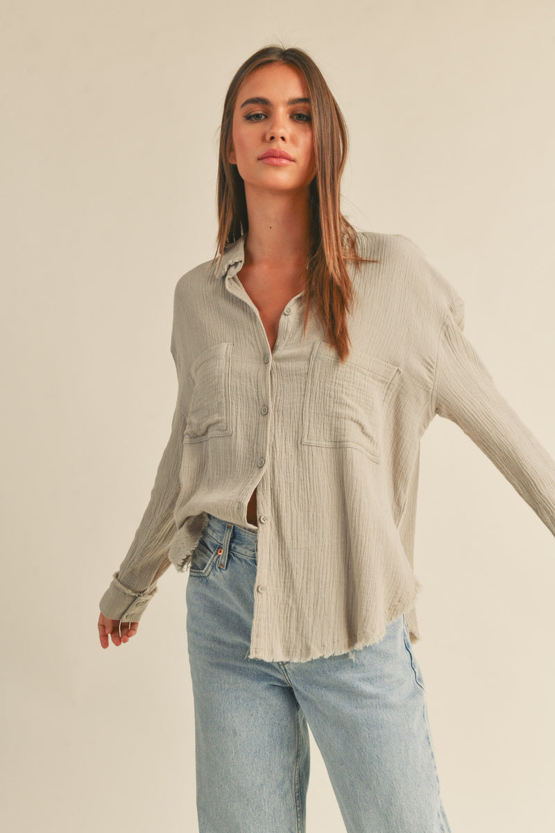 DOUBLE GAUZE BUTTON DOWN SHIRT - STONE