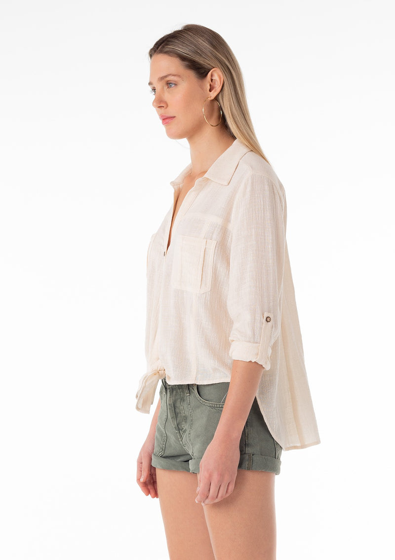 WEEKEND TIE FRONT SHIRT - NATURAL