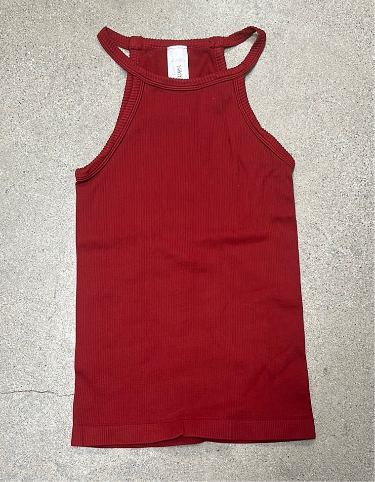 NIKIBIKI ESSENTIAL HIGH NECK RIBBED TANK - SUNDRIED TOMATO