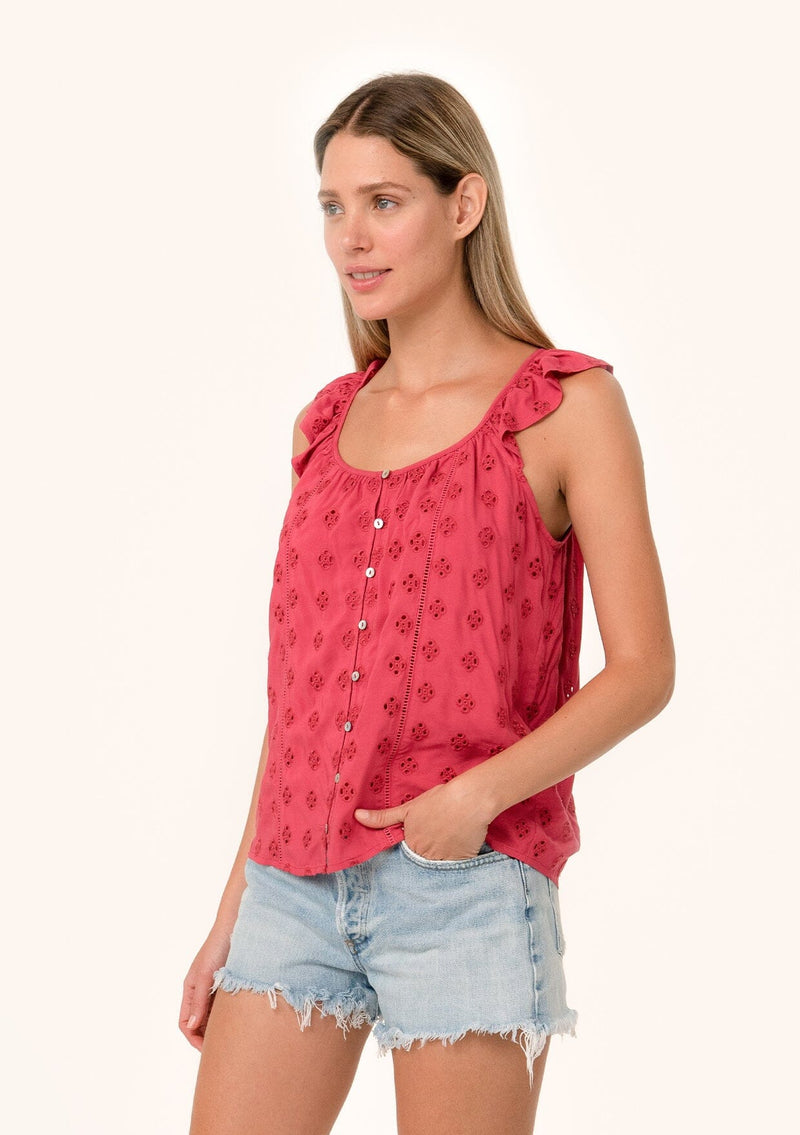 BIJOU BUTTON FRONT TOP - FUCSHIA