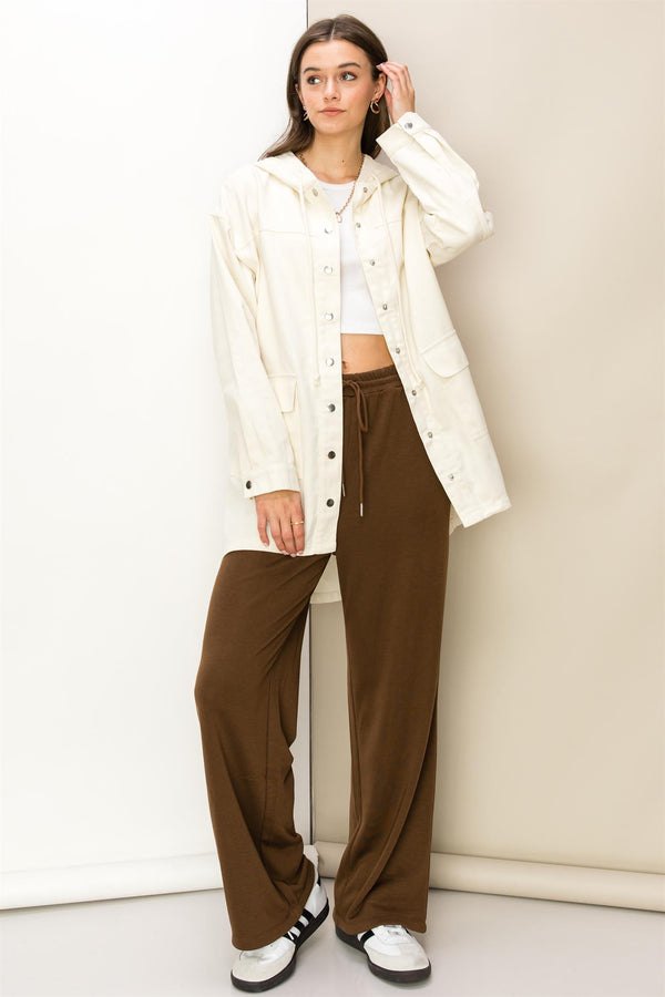 DRAWSTRING STRAIGHT JOGGER PANTS -  BROWN