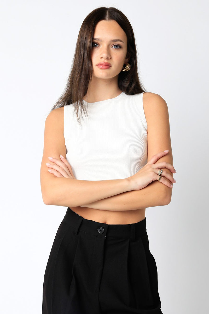 LEELIE CROPPED SWEATER TOP - WHITE