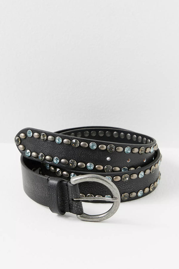FREE PEOPLE ROCKAWAY STUDDED BELT - BLACK