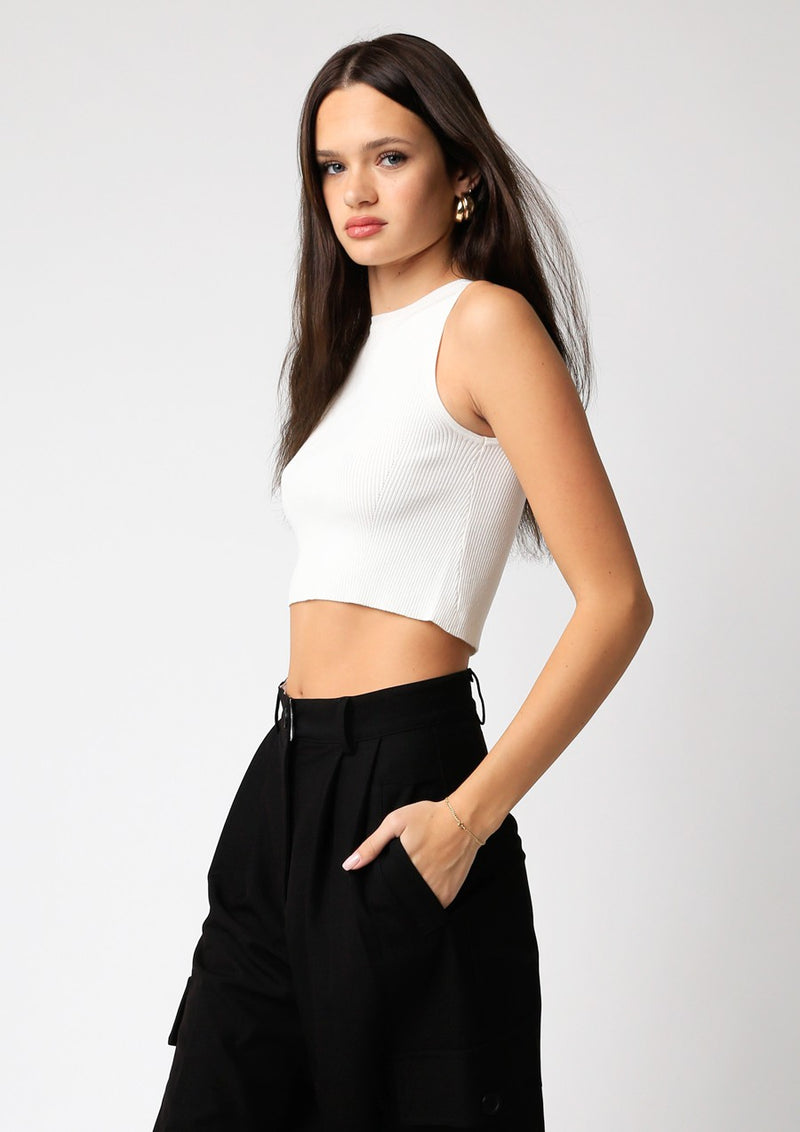 LEELIE CROPPED SWEATER TOP - WHITE