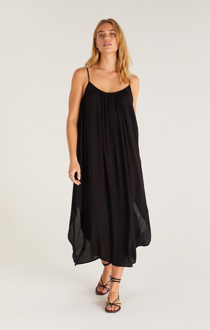 Z SUPPLY TIANA CRINKLE MIDI DRESS - BLACK