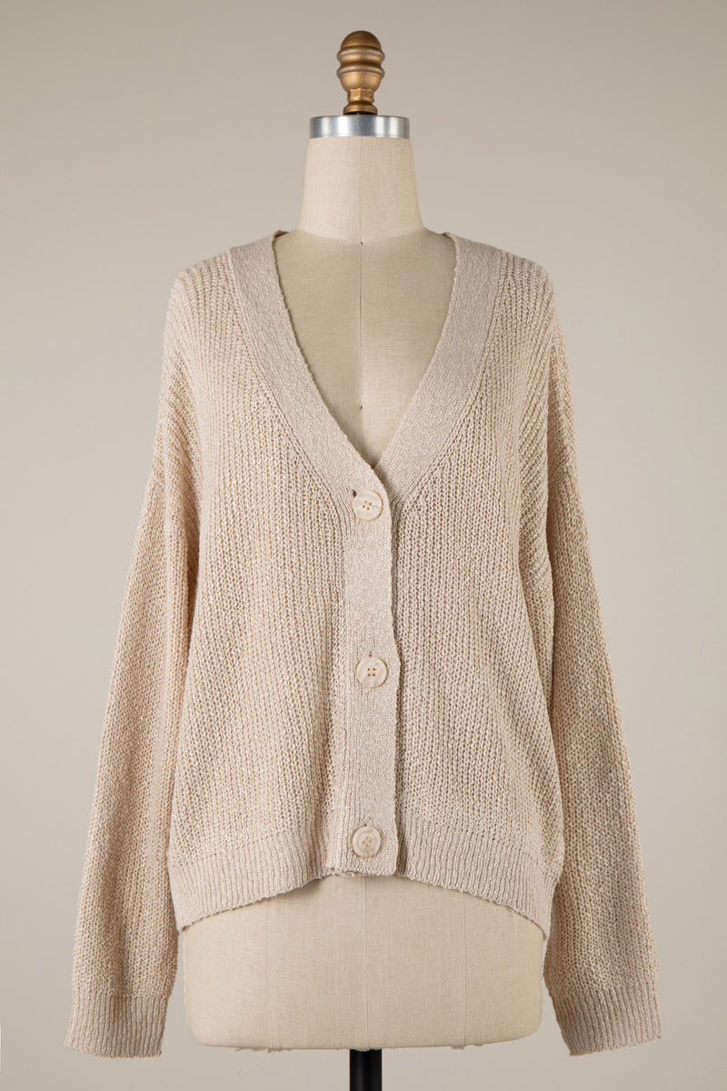BUTTON DOWN CARDIGAN - BEIGE