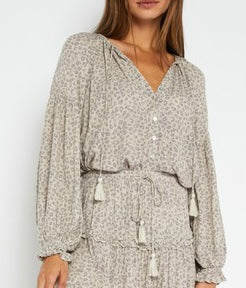 ANIMAL PRINT BLOUSE - TAUPE CHARCOAL