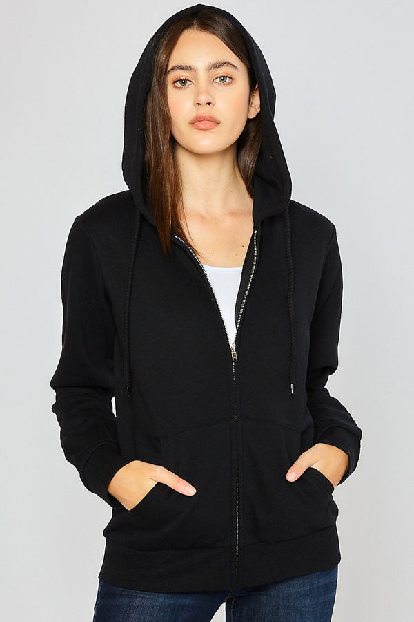 RELAX FIT ZIP-UP HOODIE - BLACK