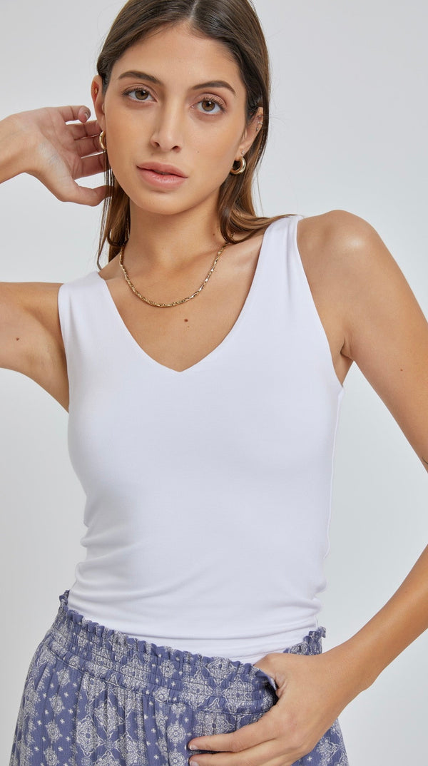 DOUBLE LINED V-NECK TANK TOP - OFF WHITE