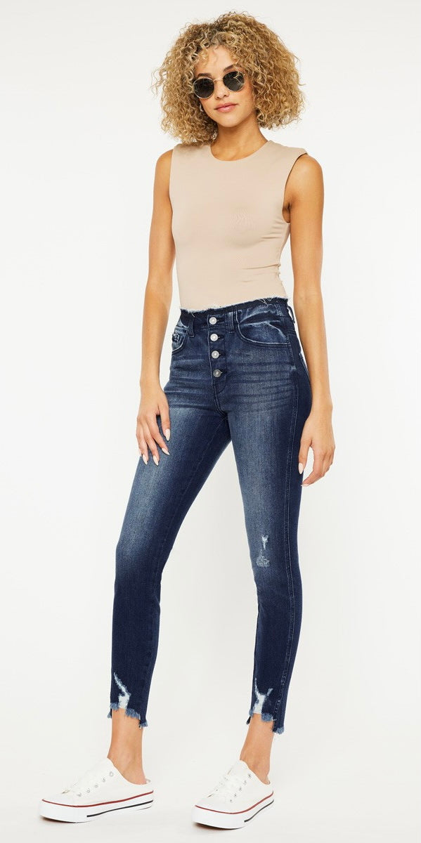 HIGH RISE ANKLE SKINNY - DARK DENIM