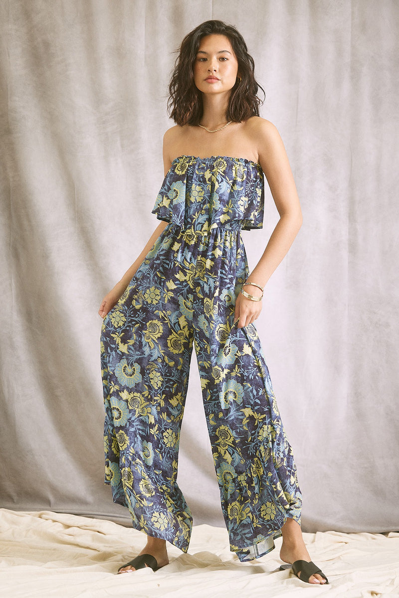 WIDE LEG STRAPLESS JUMPSUIT - MIDNIGHT