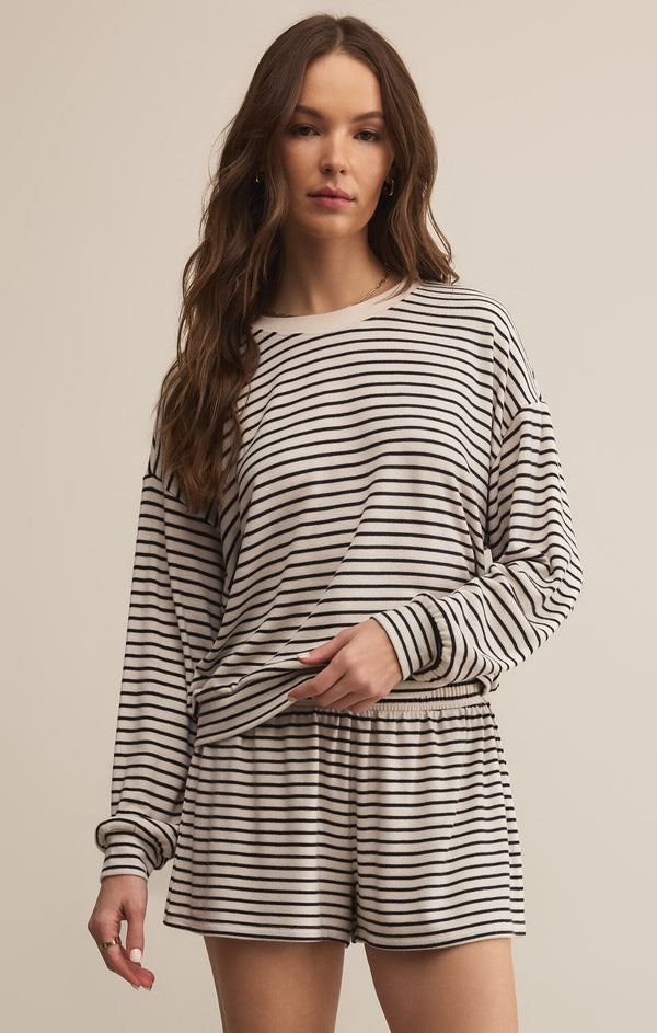 Z SUPPLY LUXE STRIPE LONG SLEEVE TOP - CRYSTAL