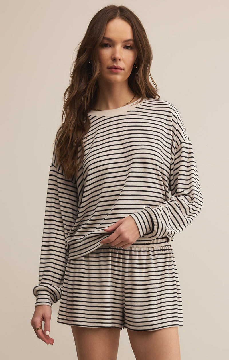 Z SUPPLY LUXE STRIPE LONG SLEEVE TOP - CRYSTAL