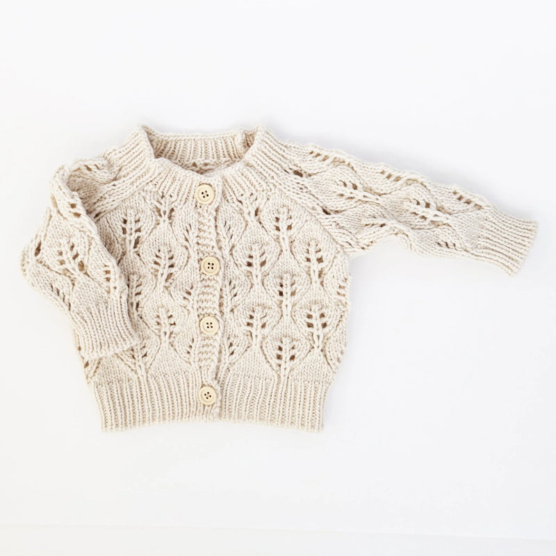 LEAF LACE CARDIGAN SWEATER - NATURAL