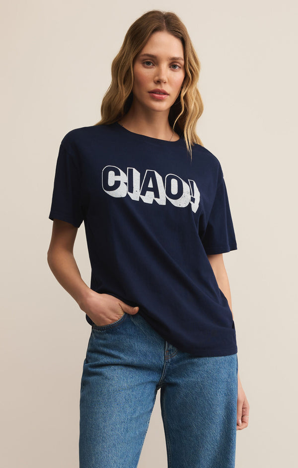 Z SUPPLY CIAO BOYFRIEND TEE -  BLUE SAPPHIRE