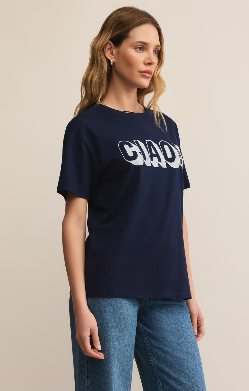Z SUPPLY CIAO BOYFRIEND TEE -  BLUE SAPPHIRE
