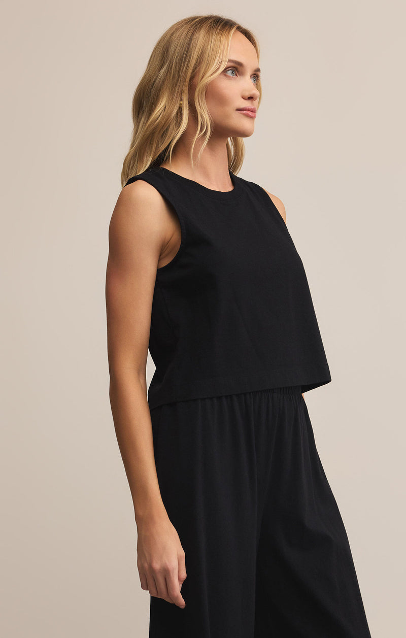 Z SUPPLY SLOANE JERSEY MUSCLE TANK - TRUE BLACK