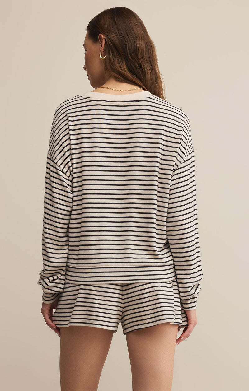Z SUPPLY LUXE STRIPE LONG SLEEVE TOP - CRYSTAL