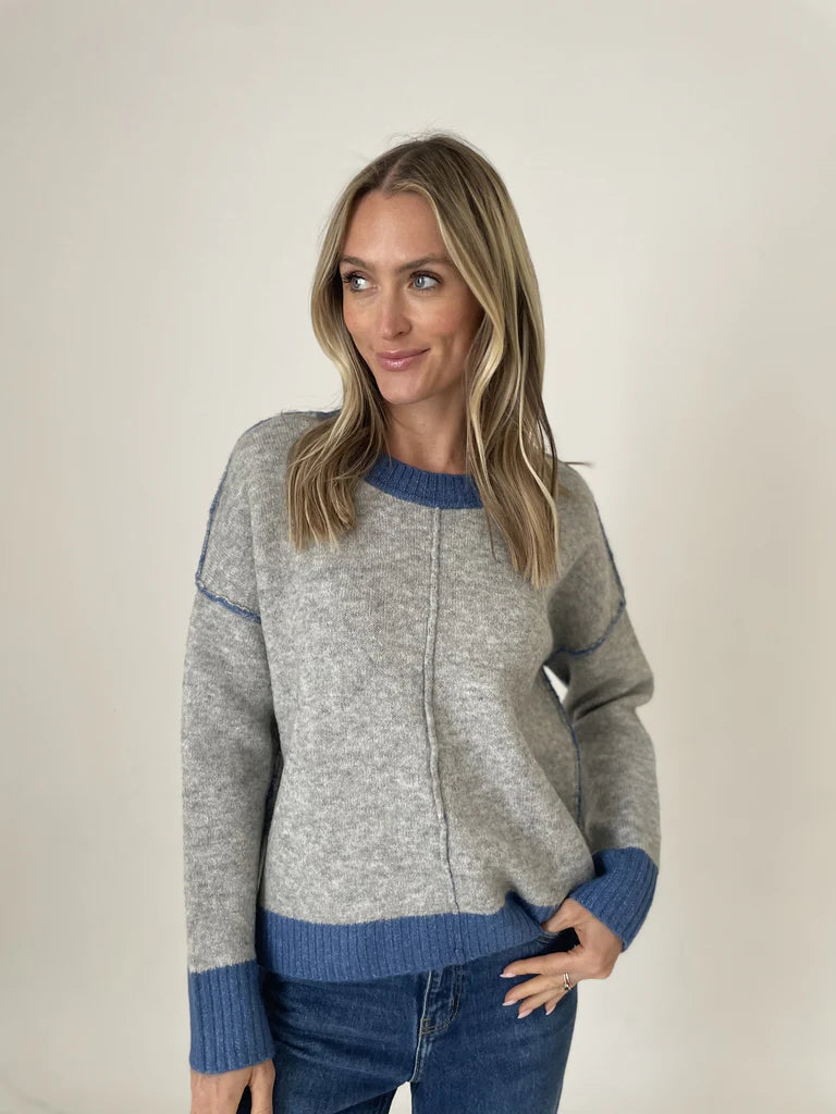 BRIDGET FRONT SEAM SWEATER - H GREY/BLUE