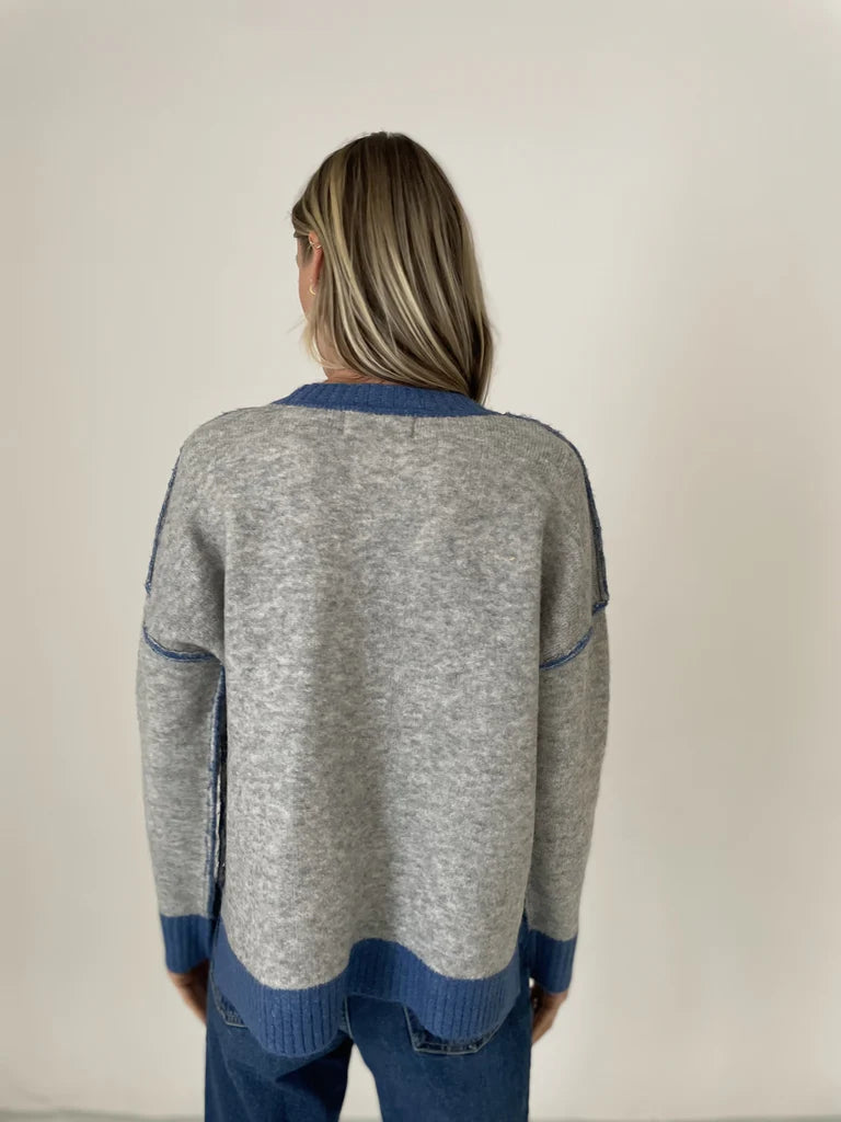 BRIDGET FRONT SEAM SWEATER - H GREY/BLUE