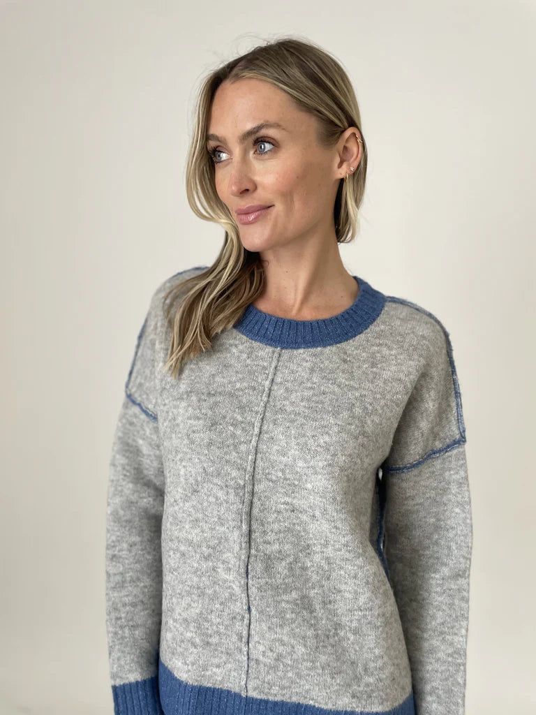 BRIDGET FRONT SEAM SWEATER - H GREY/BLUE