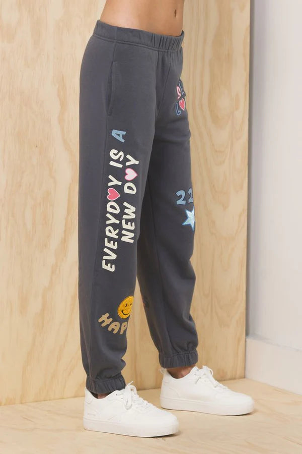 PRINTED SURF/SELF LOVE JOGGERS - CHARCOAL