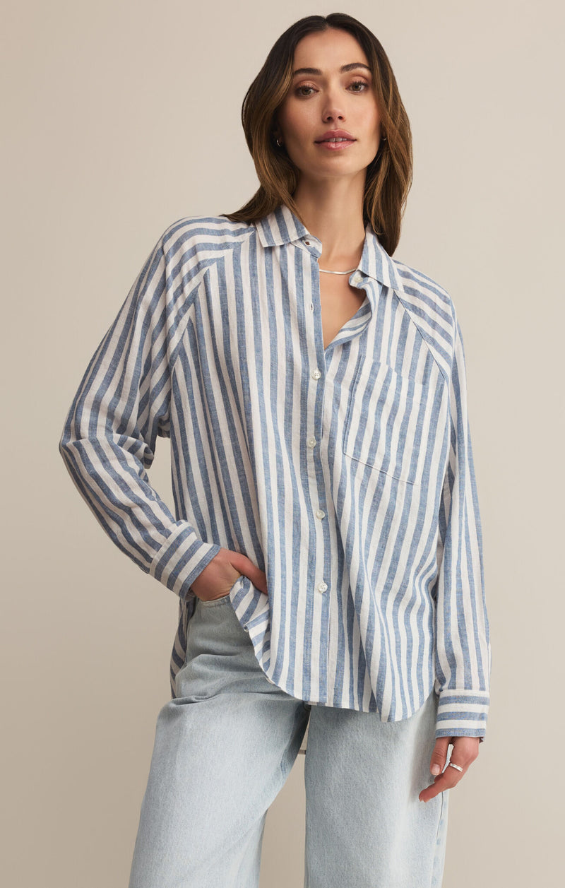 Z SUPPLY PERFECT LINEN STRIPE TOP - BOATHOUSE