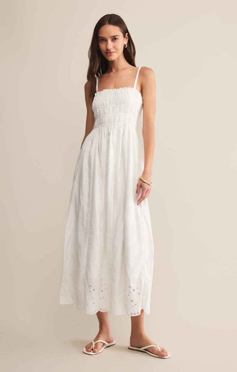 Z SUPPLY DANI EMBROIDERED MIDI DRESS - WHITE