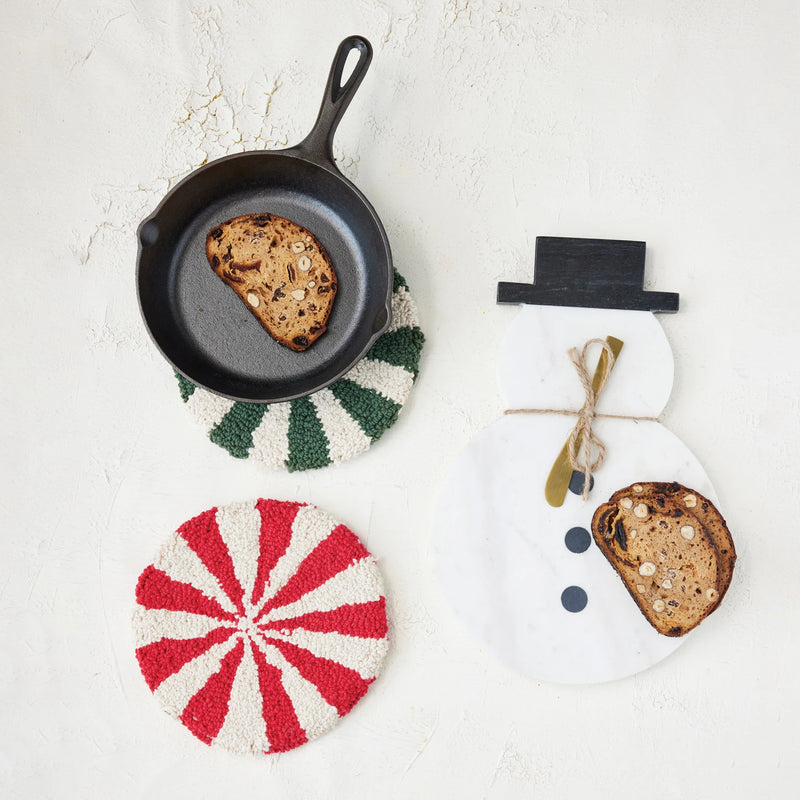 COTTON TUFTED CANDY TRIVET - RED & GREEN