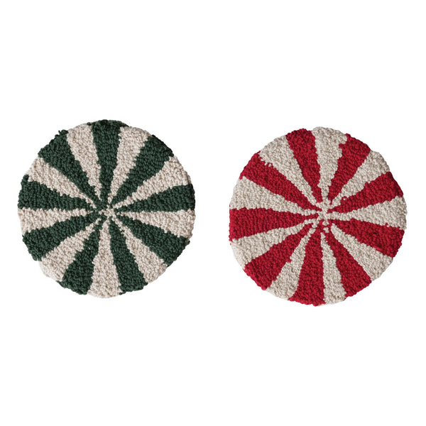 COTTON TUFTED CANDY TRIVET - RED & GREEN