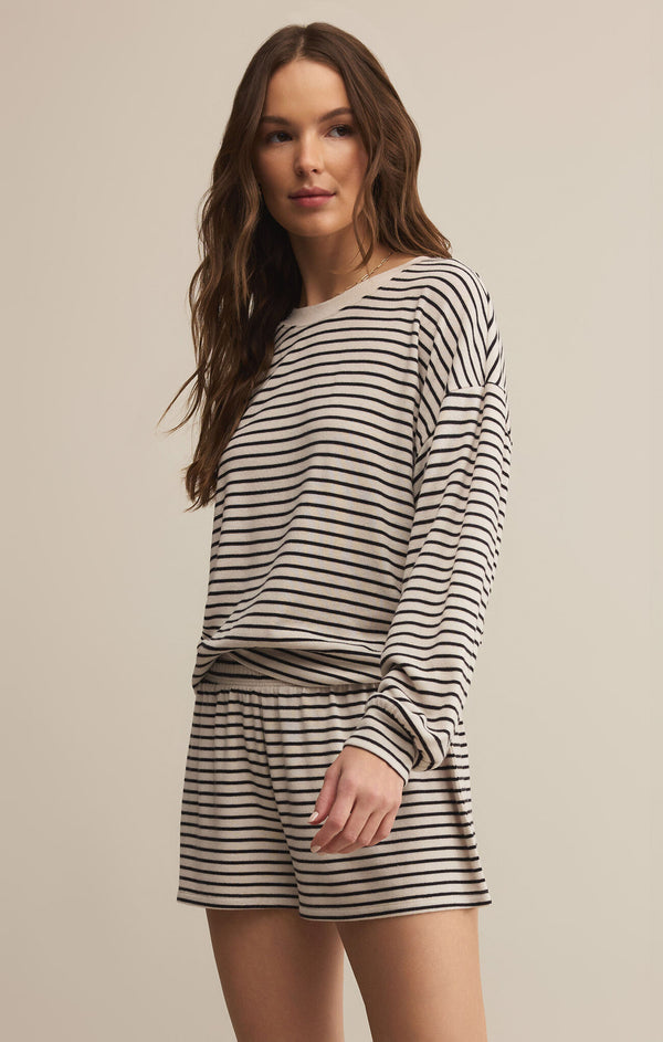 Z SUPPLY LUXE STRIPE LONG SLEEVE TOP - CRYSTAL